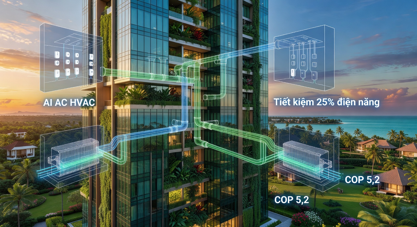 Hệ thống điều hòa trung tâm COP 5,2 kết hợp AI: Thực tế áp dụng tại TP.HCM đến năm 2040