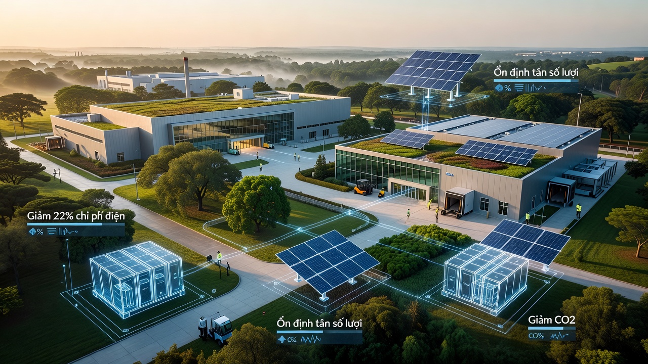 Hệ thống PV-ESS trong nhà máy công nghiệp: Ổn định tần số lưới và tiết kiệm chi phí điện