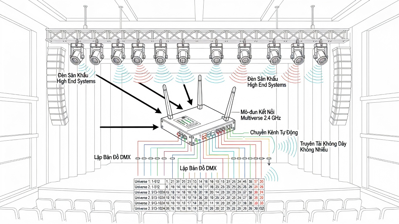 Hướng Dẫn Tích Hợp Module Multiverse Connect 2.4 GHz Với Đèn High End Systems
